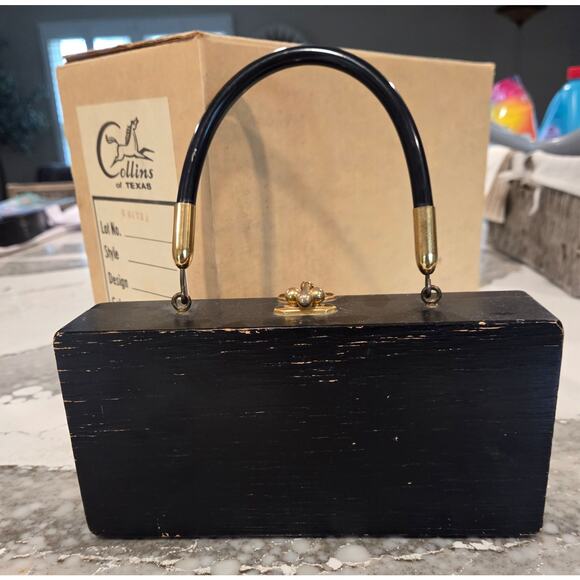 Vintage 1967 Enid Collins of Texas Signed Wooden "Night Owl" Box Bag with Box - Picture 4 of 11